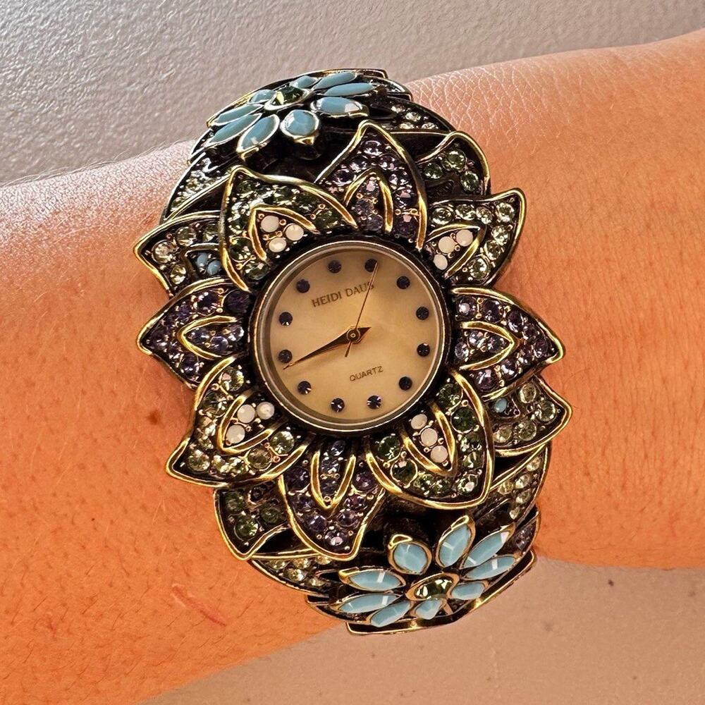 heidi daus B8051 floral crystal rhinestone bracelet watch multicolor quartz